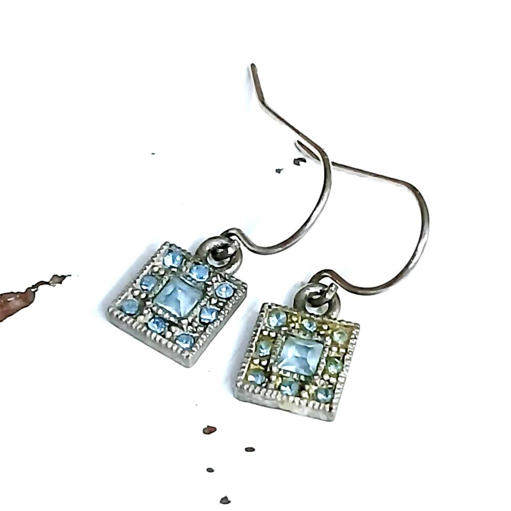 Dainty Vintage Blue Stone Dangle Earrings, Minimalist